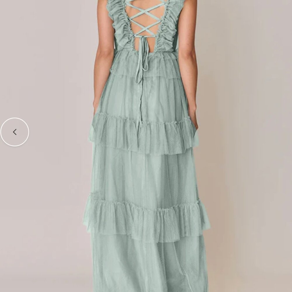 Revelry Keelie Tulle Dress Size 4 Sage - Picture 2 of 4